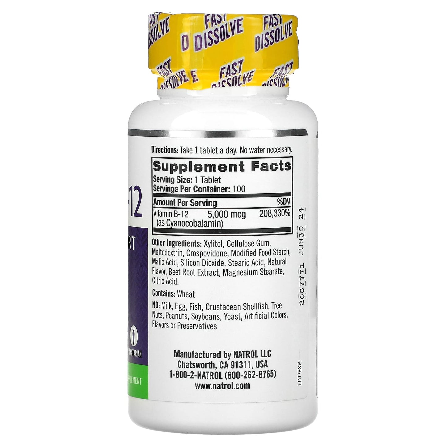 Natrol, Vitamin B-12, Fast Dissolve, Maximum Strength, Strawberry, 5,000 mcg, 100 Tablets - Medaid