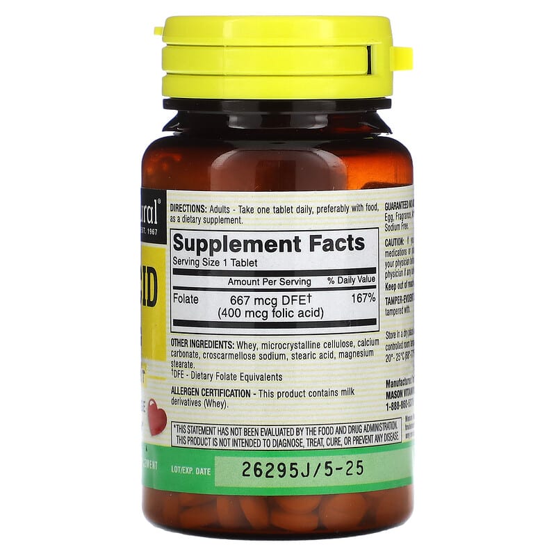 Mason Natural, Folic Acid, 400 mcg, 100 Tablets - Medaid