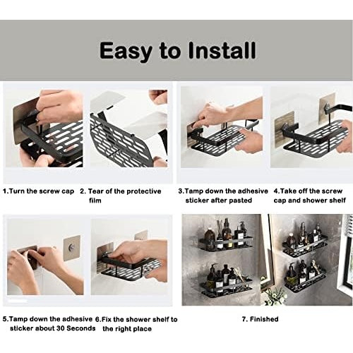 24HOCL Shower Caddy Shelf【Thickened Upgraded Version】, Adhesive Black Bathroom Shower Rack, No Drilling Wall Mounted Shower Organizer, Rustproof Basket for Bathroom, Toilet, Kitchen (2 Pack) - Medaid