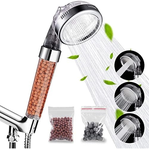 Filtered Hand Held Shower Head Ionic Head Help Reduces hair loss Rainfall Spa Water Saving, Purifies Water, Remove Chlorine (Transparent) فلتر دش موفر للمياه ينقي المياه ويزيل الكلور - Medaid