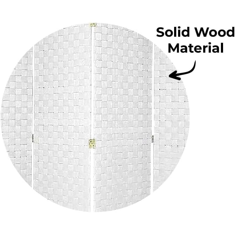 4 Panel Room Divider - 6 Ft Tall Folding Privacy Screen, Movable Freestanding Partition Wall for Bedroom, Office, Living Room, Restaurants, and Hotels - Modern White Design (White) - Medaid International