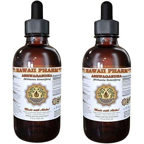Hawaii Pharm Ashwagandha Liquid Extract, Organic Ashwagandha (Withania Somnifera) Dried Root Tincture Supplement 15x4 oz - Medaid