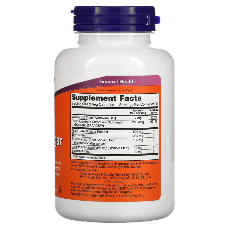 NOW Foods, Cider Vinegar, 180 Veg Capsules - Medaid