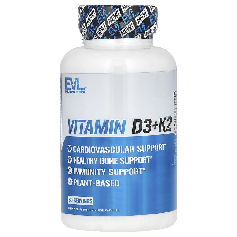 EVLution Nutrition, Vitamin D3+K2, 60 Veggie Capsules - Medaid