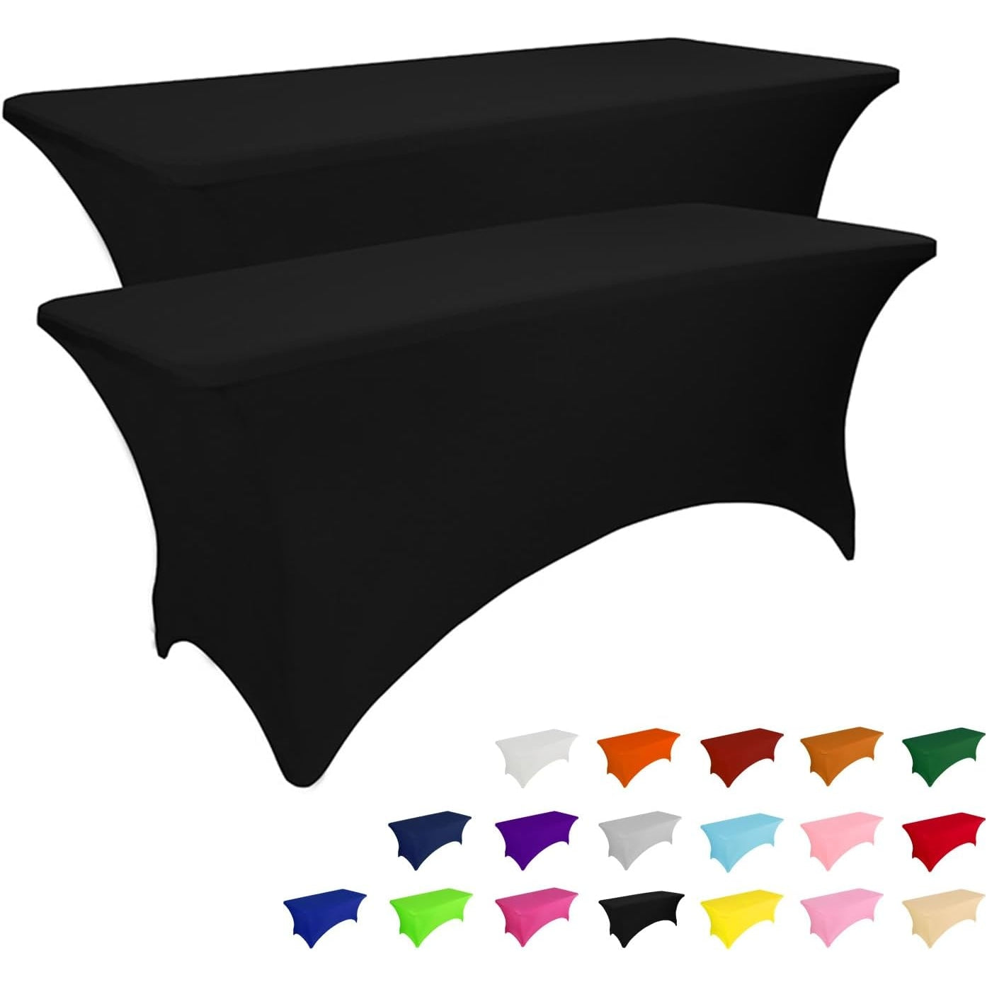 2 Pack 6FT Table Cloth for Rectangular Fitted Events Stretch Black Table Covers Washable Table Cover Spandex Tablecloth Table Protector for Party, Wedding, Cocktail, Banquet, Festival - Medaid