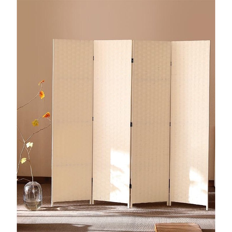 Valman Foldable Movable Stretch Room Divider, Fully Hand-woven Entrance Partition, Suitable for Office, Bedroom, Living Room, Hotel Room Wall, (Milk White) - Medaid