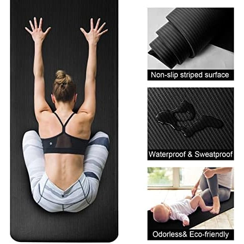 SKY-TOUCH Yoga Mat Non Slip, Yoga Mat with Strap Included 10mm Thick Exercise Mat Ideal for HiiT, Pilates, Yoga and Many Other Home Workouts - Medaid