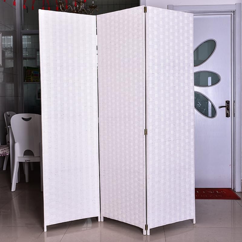 Valman Foldable Movable Stretch Room Divider, Fully Hand-woven Entrance Partition, Suitable for Office, Bedroom, Living Room, Hotel Room Wall, (Milk White) - Medaid