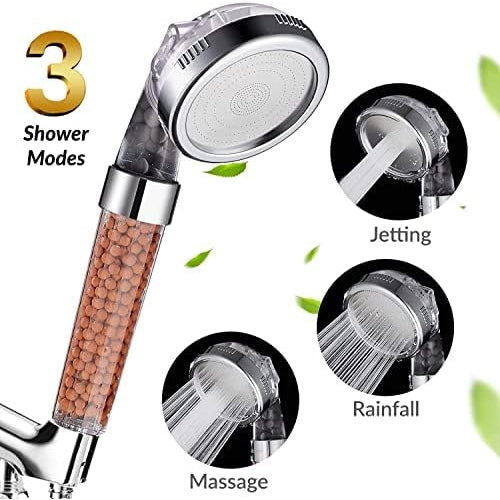 Filtered Hand Held Shower Head Ionic Head Help Reduces hair loss Rainfall Spa Water Saving, Purifies Water, Remove Chlorine (Transparent) فلتر دش موفر للمياه ينقي المياه ويزيل الكلور - Medaid