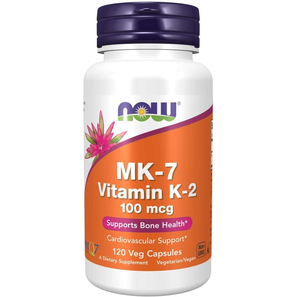 NOW Foods Supplements, MK-7 Vitamin K-2 100 mcg, Cardiovascular Support*, Supports Bone Health*, 120 Veg Capsules - Medaid