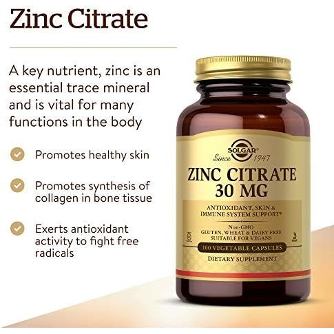 Solgar Zinc Citrate 30 Mg Capsules, 100S - Medaid