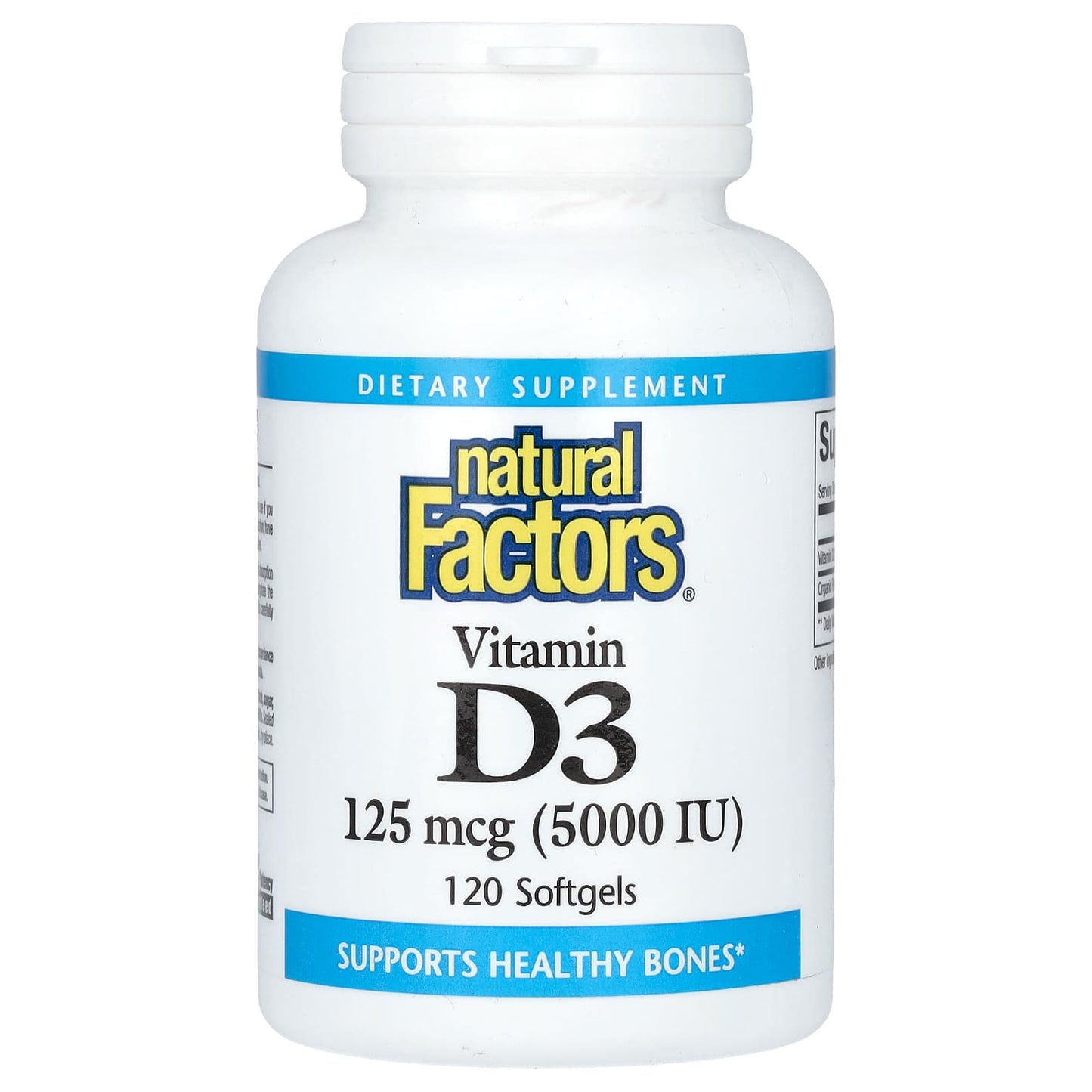 Natural Factors, Vitamin D3, 125 mcg (5,000 IU), 120 Softgels - Medaid