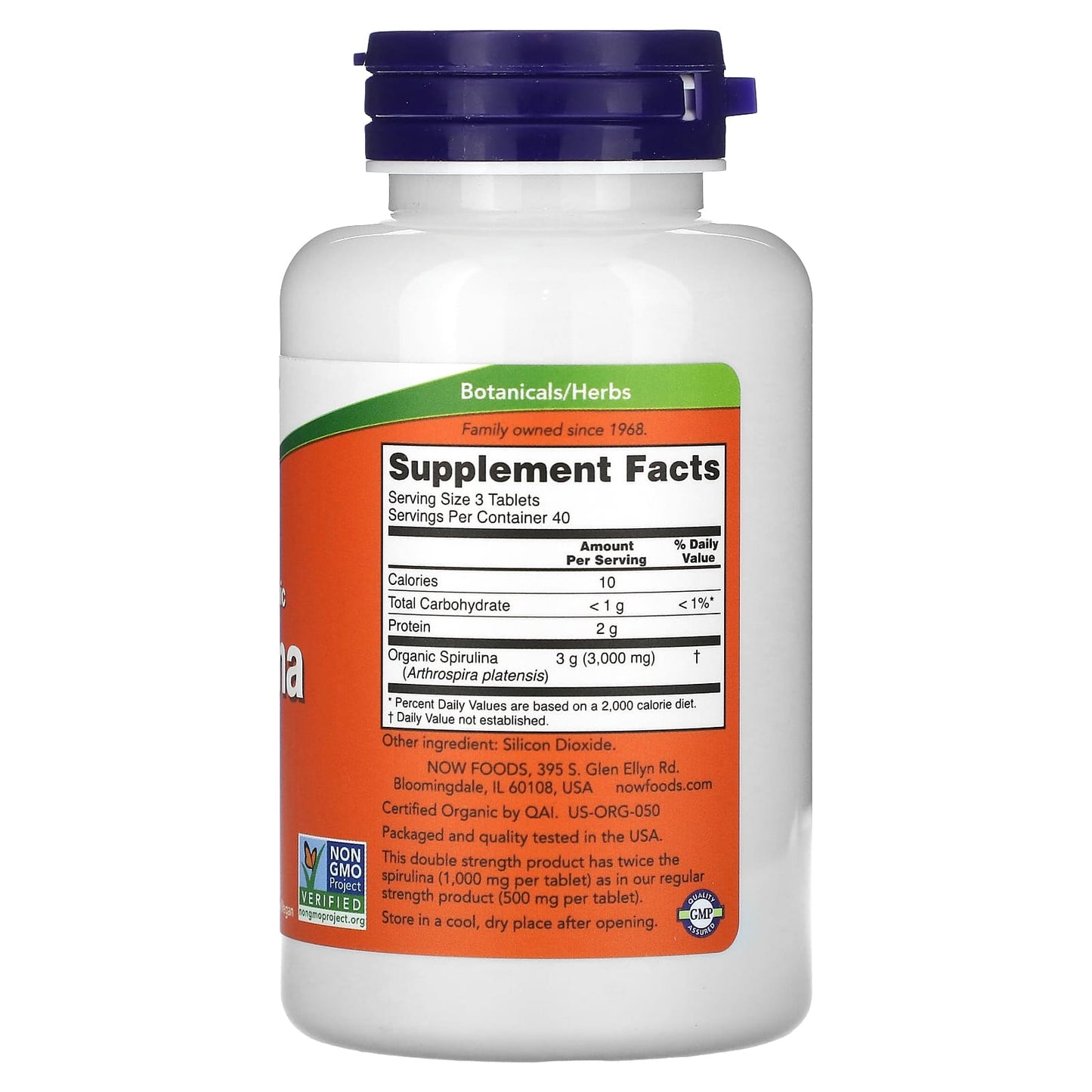 NOW Foods, Certified Organic Spirulina, Double Strength, 1,000 mg, 120 Tablets - Medaid