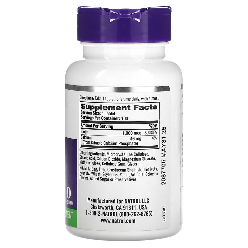 Natrol, Biotin, 1,000 mcg, 100 Tablets - Medaid