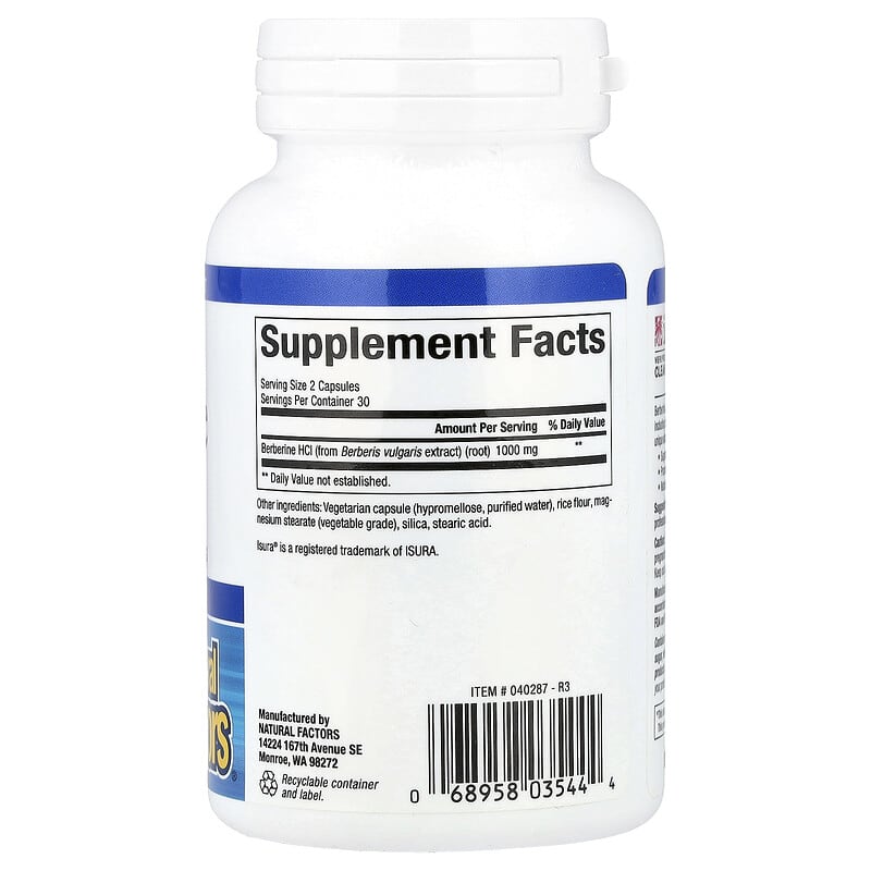 Natural Factors, WellBetX® Berberine, 1,000 mg, 60 Vegetarian Capsules - Medaid