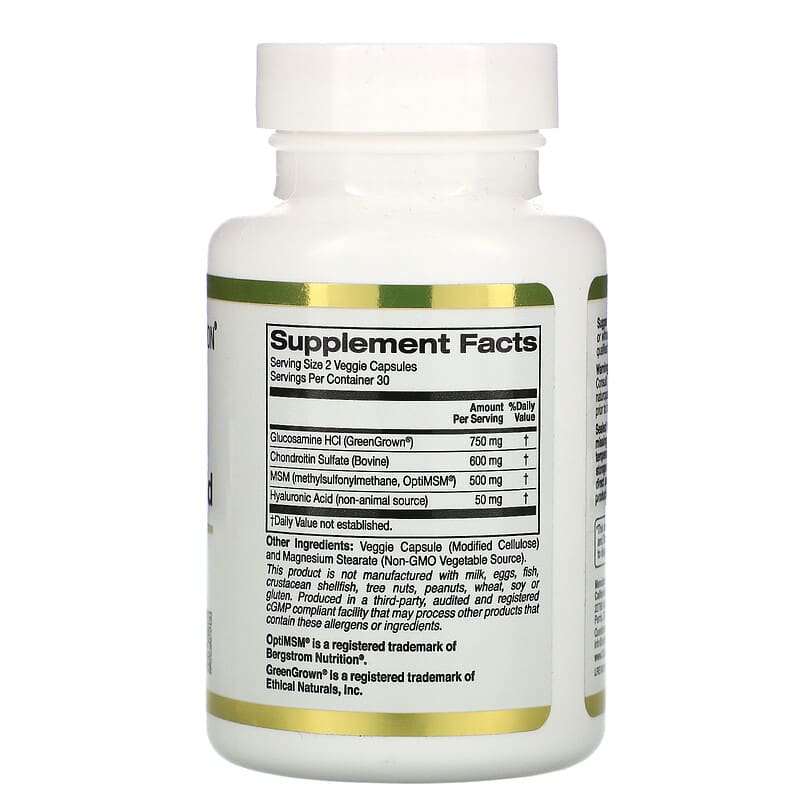 California Gold Nutrition, Glucosamine Chondroitin, MSM plus Hyaluronic Acid, 60 Veggie Capsules - Medaid