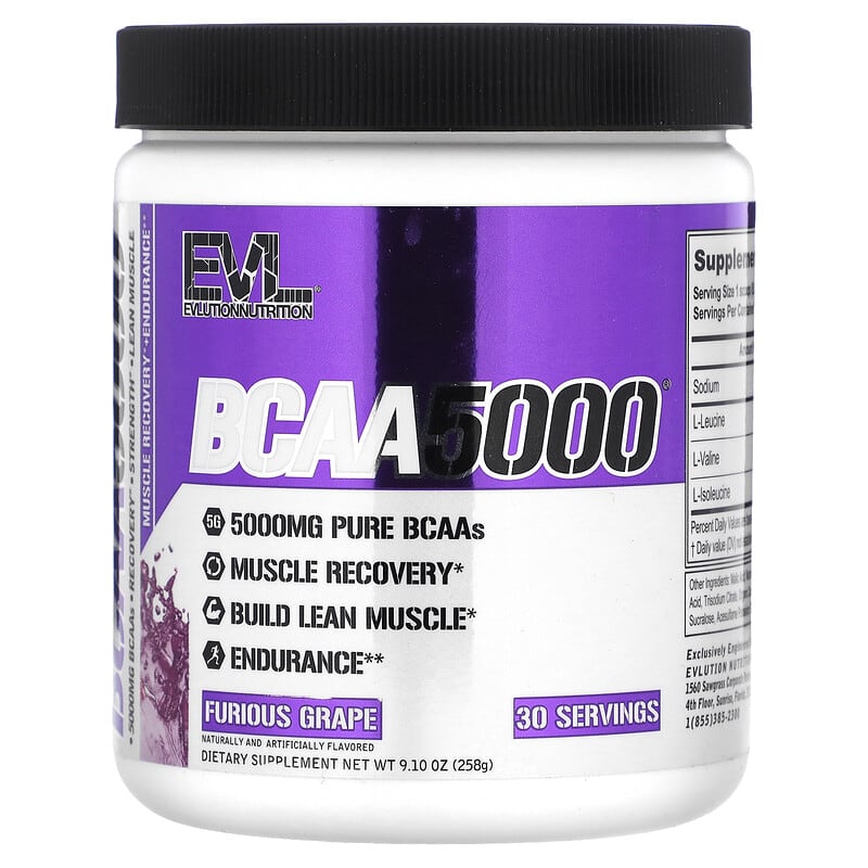EVLution Nutrition, BCAA5000, Furious Grape, 9.1 oz (258 g) - Medaid