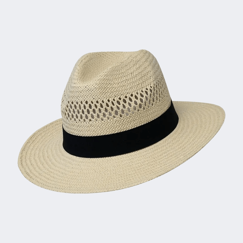 Stamion Fedora Black Ribbon Men Beach Hat Natural - Medaid