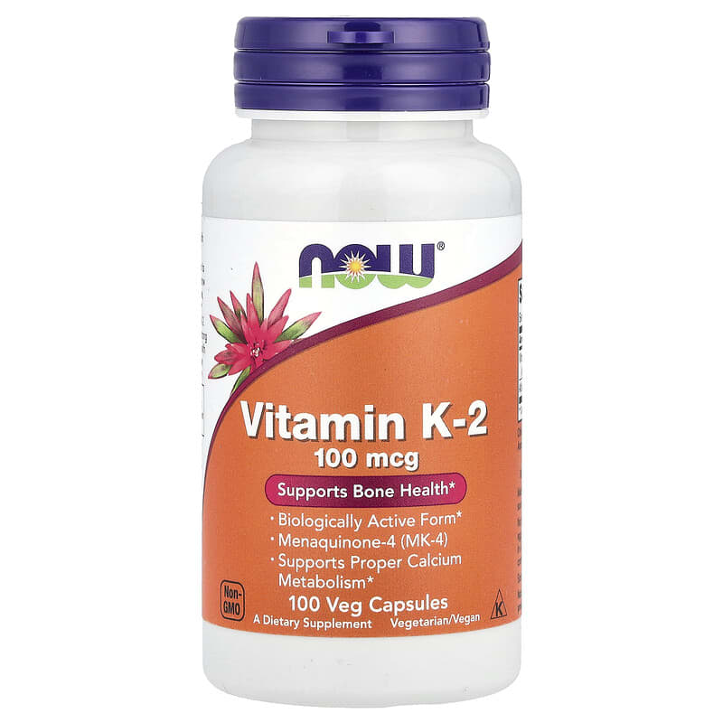 NOW Foods, Vitamin K-2, 100 mcg, 100 Veg Capsules - Medaid