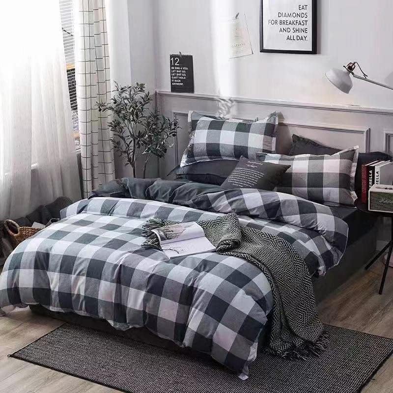 Golden Home King Size Bedsheet 6pcs One Set, High Cotton Quality Bedding Set Duvet Cover (King Size, Grey&White) - Medaid