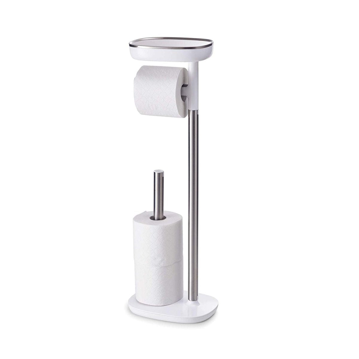 Joseph Joseph EasyStore Butler Toilet Paper Holder Stand and Spare Roll Storage with Shelf and Drawer, Stainless Steel - Medaid