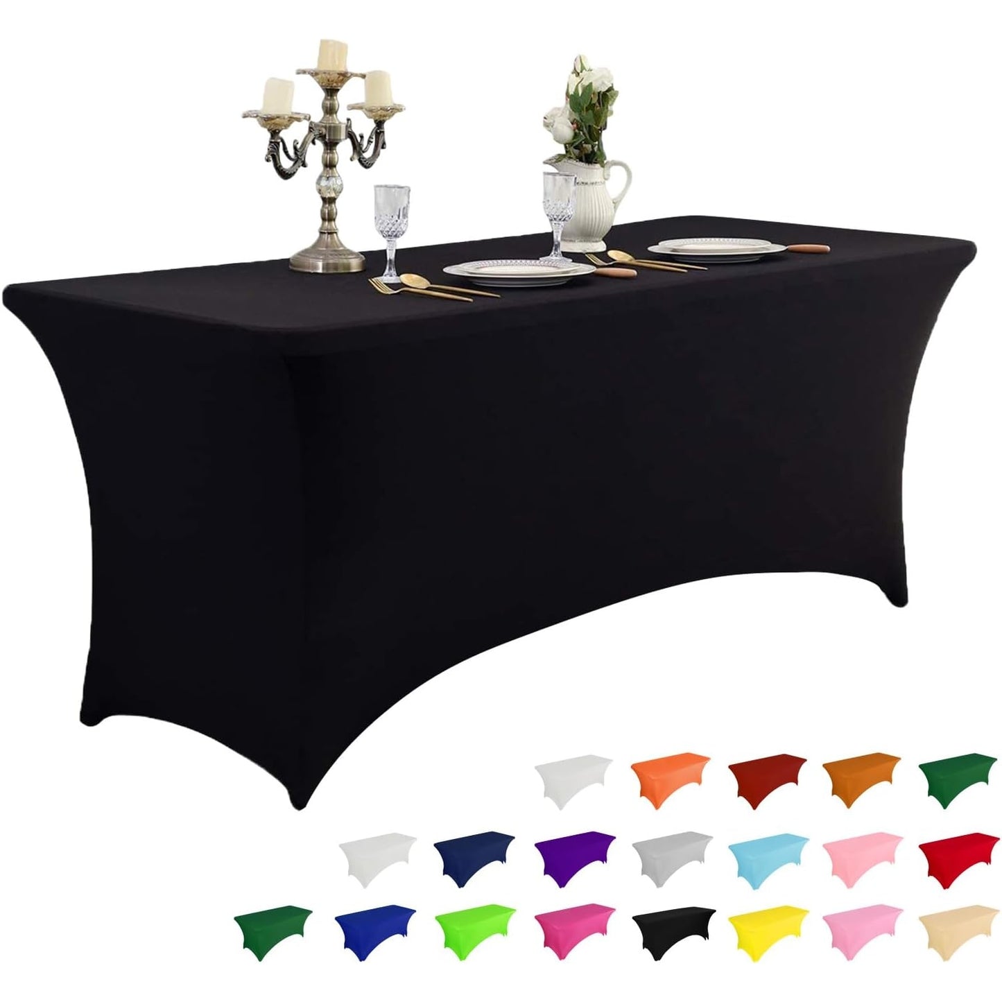 2 Pack 6FT Table Cloth for Rectangular Fitted Events Stretch Black Table Covers Washable Table Cover Spandex Tablecloth Table Protector for Party, Wedding, Cocktail, Banquet, Festival - Medaid