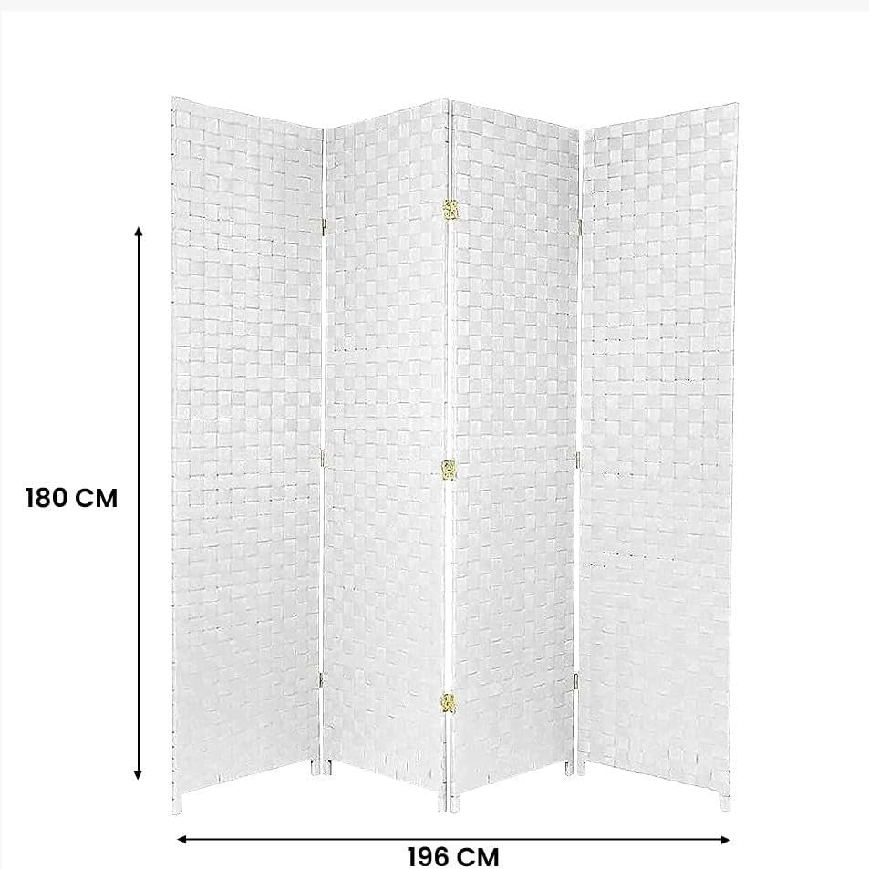 4 Panel Room Divider - 6 Ft Tall Folding Privacy Screen, Movable Freestanding Partition Wall for Bedroom, Office, Living Room, Restaurants, and Hotels - Modern White Design (White) - Medaid International