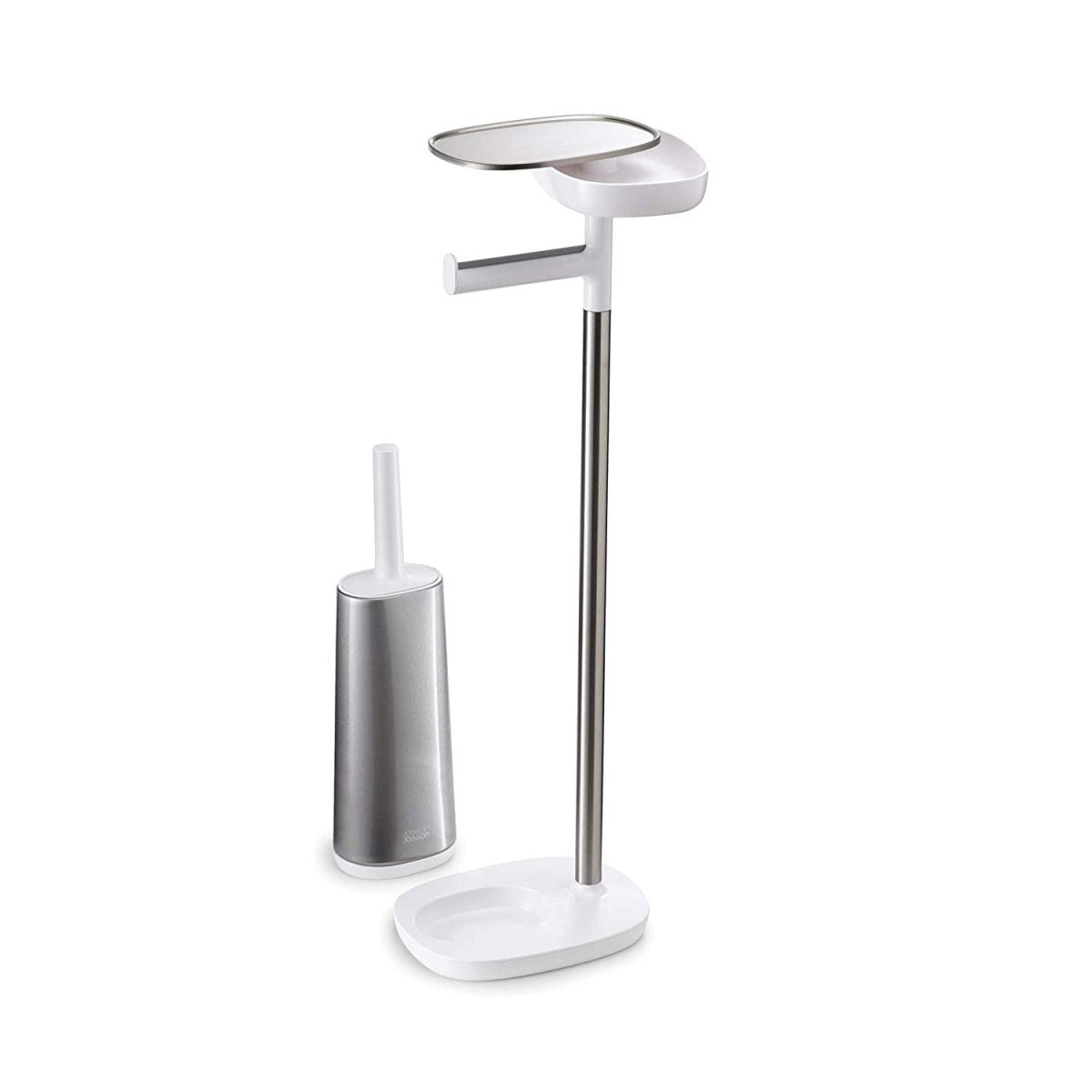 Joseph Joseph EasyStore Butler Toilet Paper Holder Stand and Flex Toilet Brush with Shelf and Drawer, Stainless Steel - Medaid