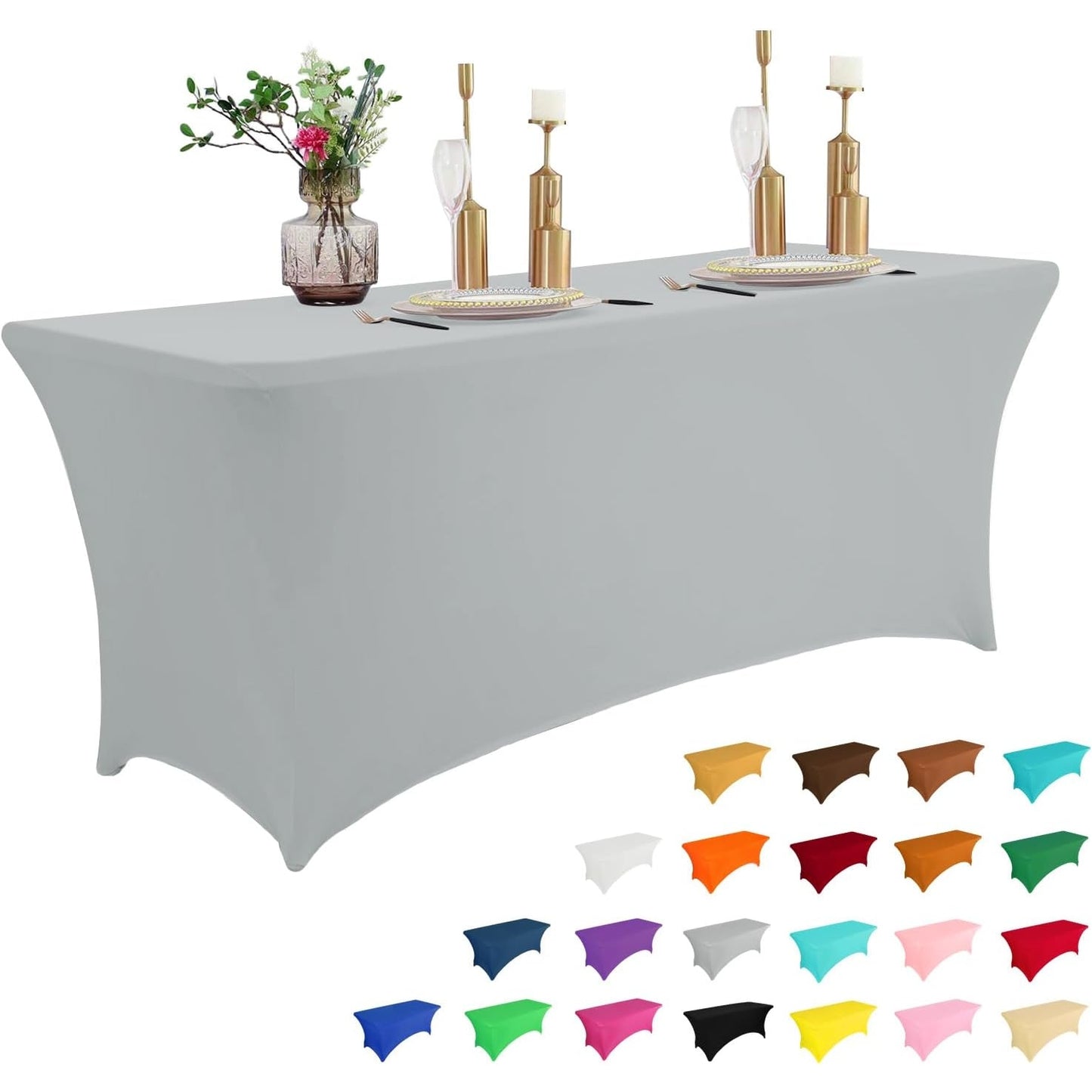 2 Pack 6FT Table Cloth for Rectangular Fitted Events Stretch Black Table Covers Washable Table Cover Spandex Tablecloth Table Protector for Party, Wedding, Cocktail, Banquet, Festival - Medaid