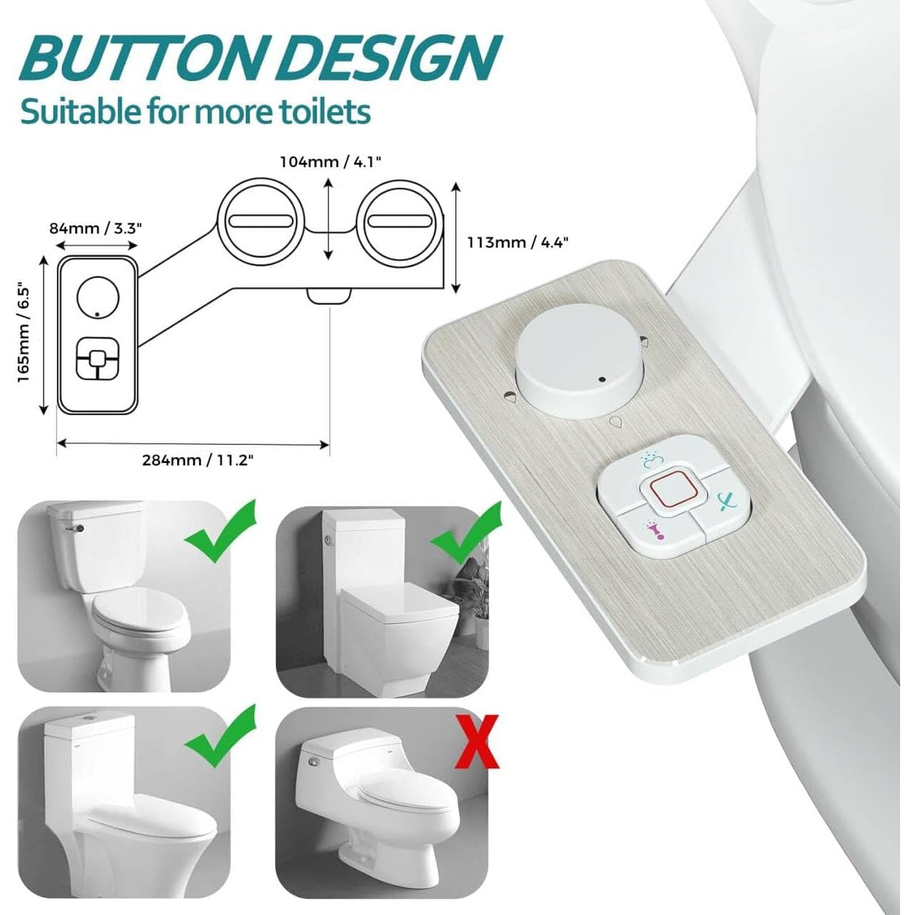 SAMODRA Bidet Attachment - Non-Electric Cold Water Bidet Toilet Seat Attachment with Pressure Controls,Retractable Self-Cleaning Dual Nozzles for Frontal & Rear Wash - Brushed Nickel - Medaid