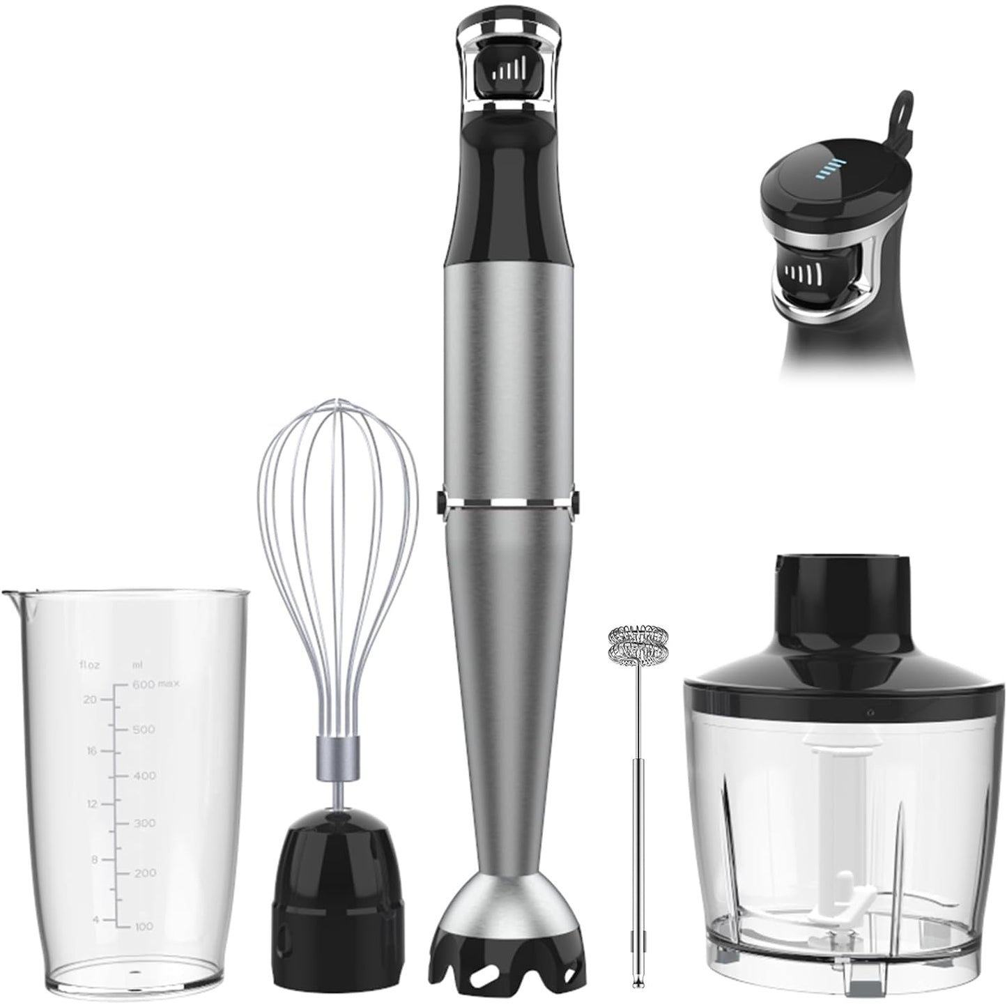 Immersion Blender Handheld Corded Hand Blender 1100W, Trigger Variable Speed 5 in 1 Stick Blender, Emulsion Blender Handheld with Chopper, Whisk and Frother for Soup, Puree Baby Food and Smoothies - Medaid