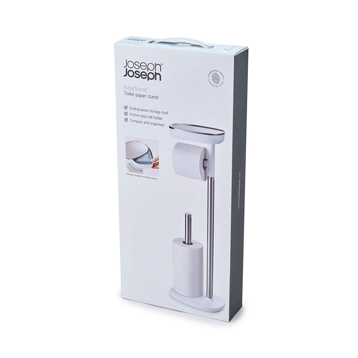 Joseph Joseph EasyStore Butler Toilet Paper Holder Stand and Spare Roll Storage with Shelf and Drawer, Stainless Steel - Medaid
