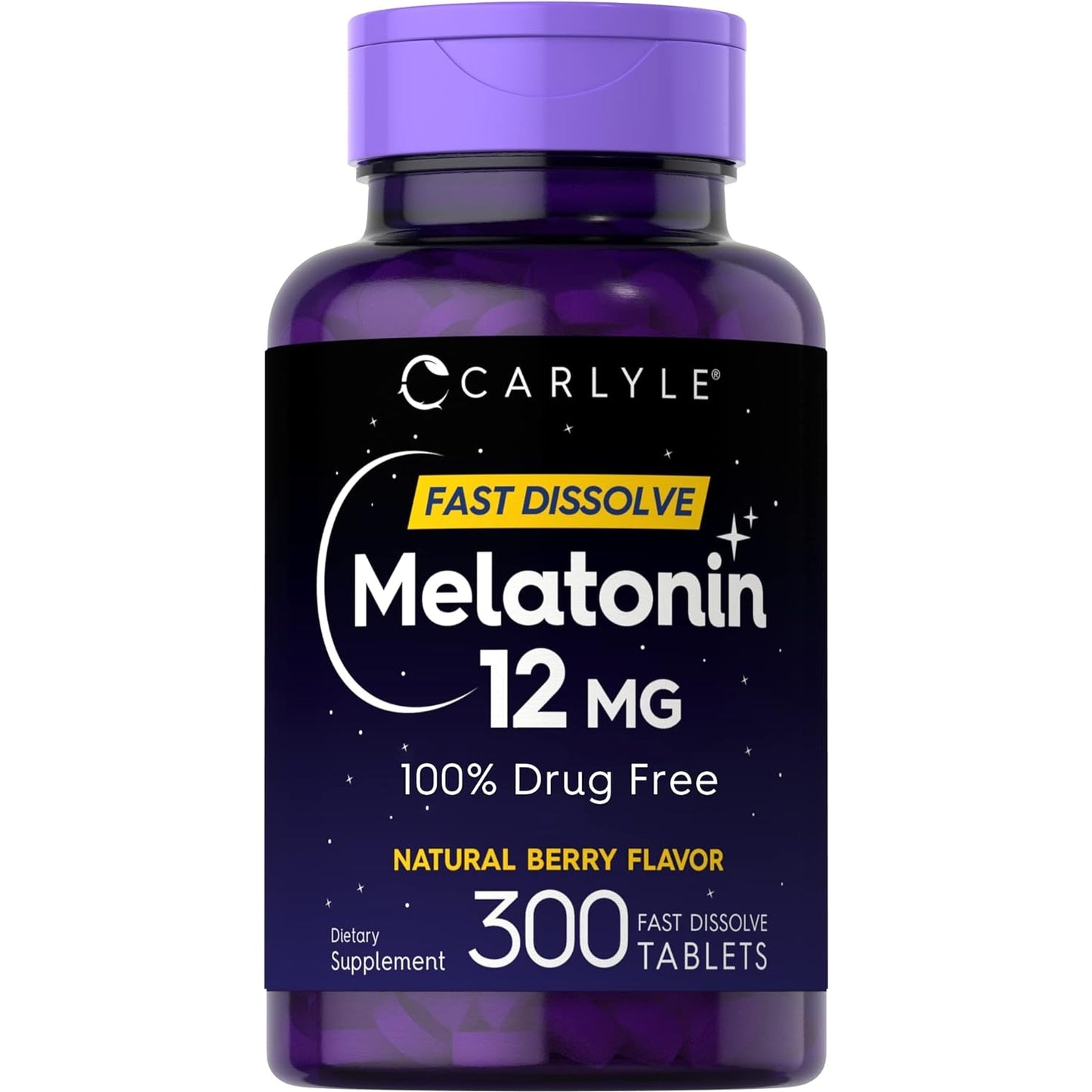 Carlyle Melatonin 12 mg Fast Dissolve 300 Tablets | Drug Free | Natural Berry Flavor | Vegetarian, Non-GMO, Gluten Free - Medaid