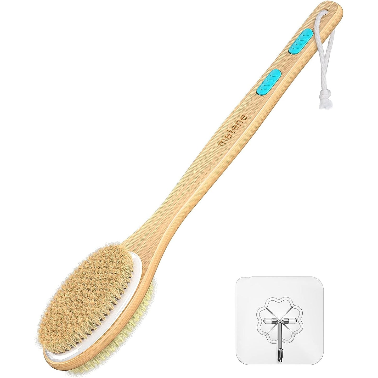 Metene Shower Brush with Soft and Stiff Bristles, Bath Dual-Sided Long Handle Back Scrubber Body Exfoliator for Wet or Dry Brushing - Medaid