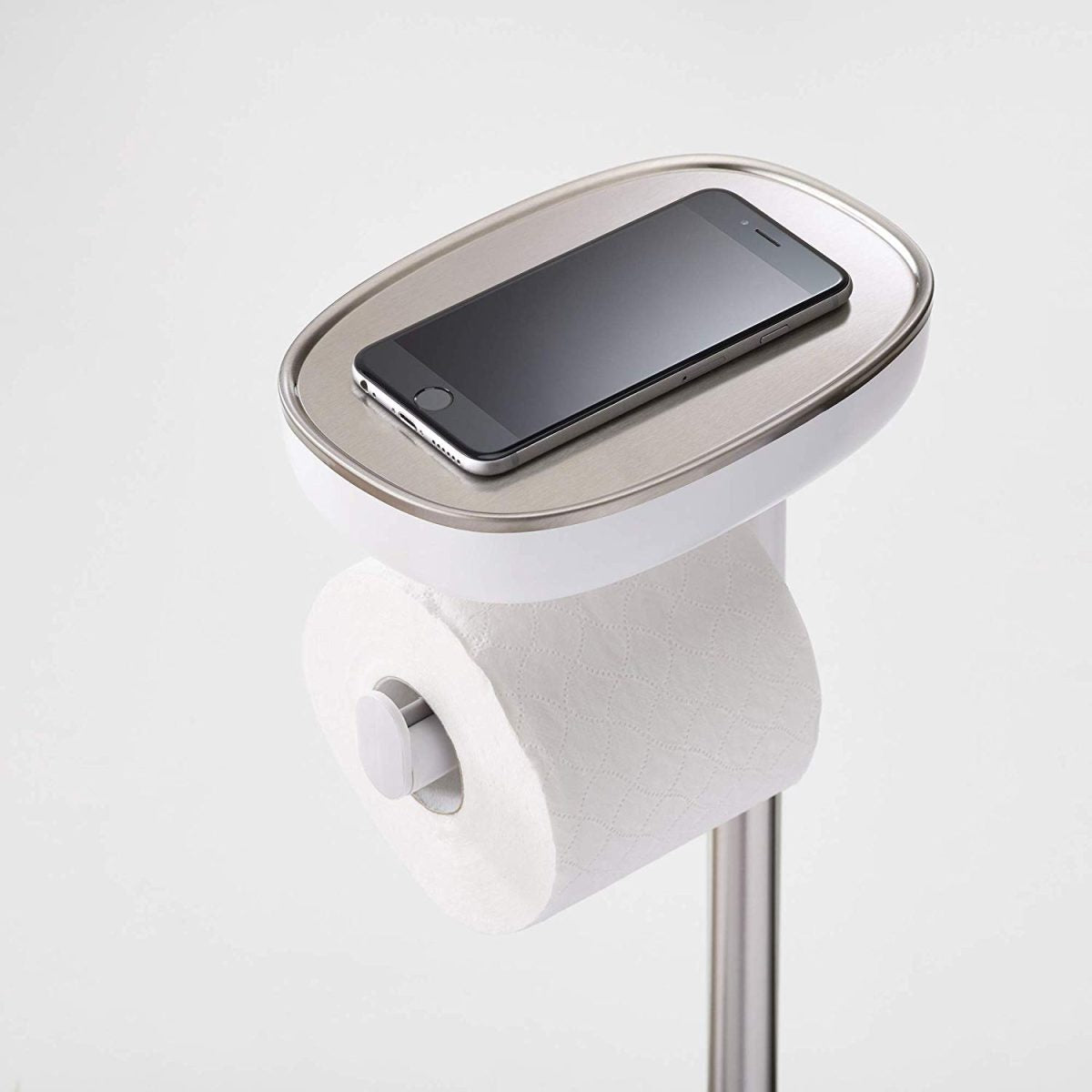Joseph Joseph EasyStore Butler Toilet Paper Holder Stand and Flex Toilet Brush with Shelf and Drawer, Stainless Steel - Medaid