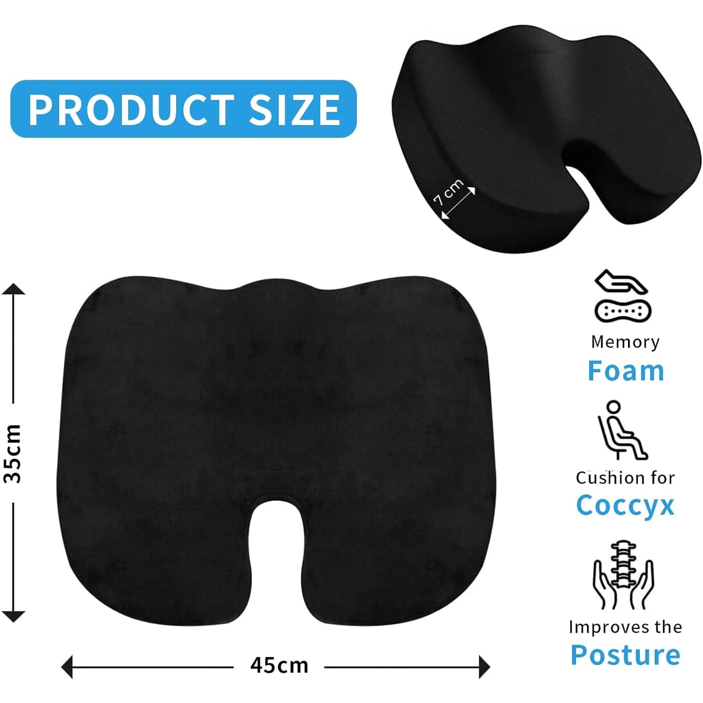 Seat Cushion Non-Slip Desk Chair Cushion Back, Coccyx, Sciatica, Tailbone Pain Relief Butt Pillow - Medaid