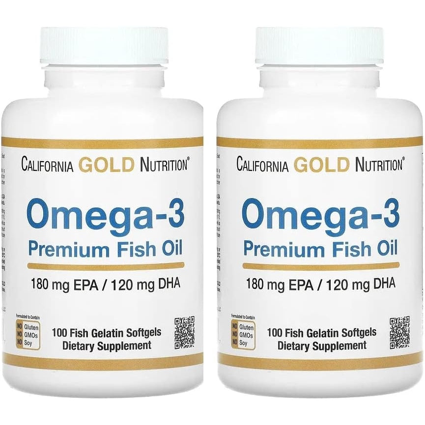 Omega-3 Premium Fish Oil by California Gold Nutrition, Concentrated Formula with EPA & DHA, Support for Optimal Lipid Profile & Immune System, Gluten Free, Non-GMO, 100 Fish Gelatin Softgels - Medaid