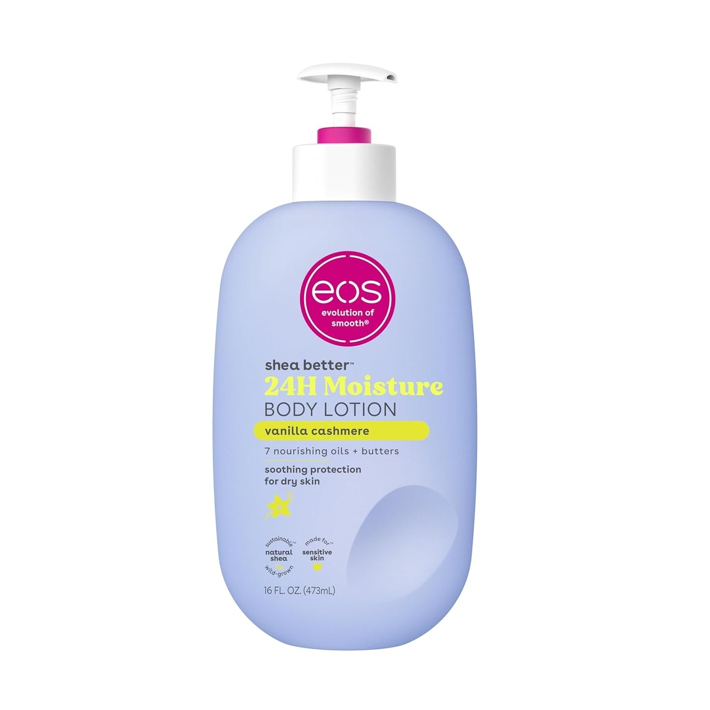 eos Shea Better Body Lotion- Vanilla Cashmere, 24-Hour Moisture Skin Care, Lightweight & Non-Greasy, Made with Natural Shea, Vegan, 16 fl oz - Medaid