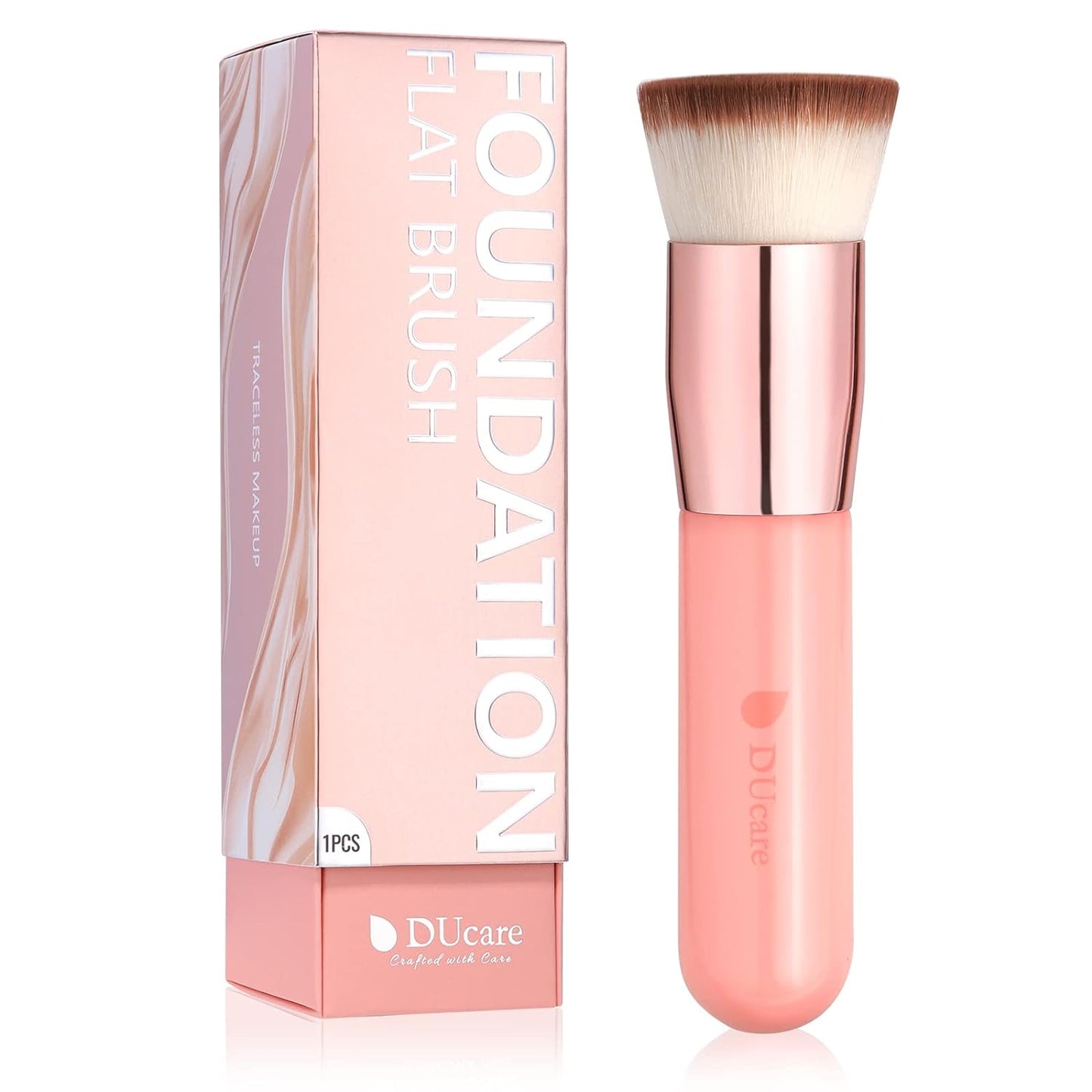 DUcare Foundation Brush for Liquid Makeup, Self Tanner Brush Flat Top Kabuki Professional Makeup Brushes Blending Mineral Powder Buffing Stippling Makeup Tools, Pink - Medaid