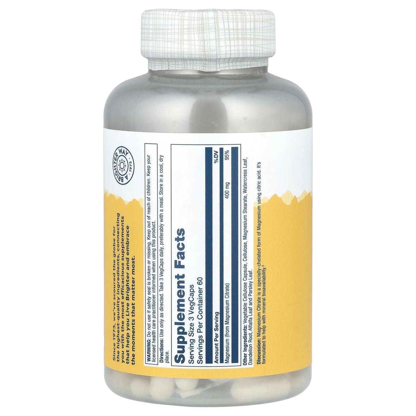 Solaray, Magnesium Citrate, 400 mg, 180 VegCaps (133 mg per Capsule) - Medaid