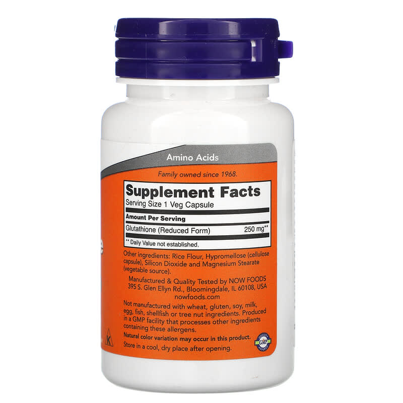 NOW Foods, Glutathione, 250 mg, 60 Veg Capsules - Medaid