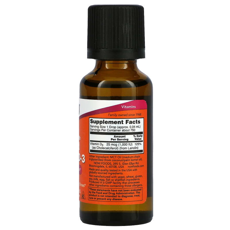 NOW Foods, Liquid Vitamin D-3, Extra Strength, 1,000 IU, 1 fl oz (30 ml) - Medaid