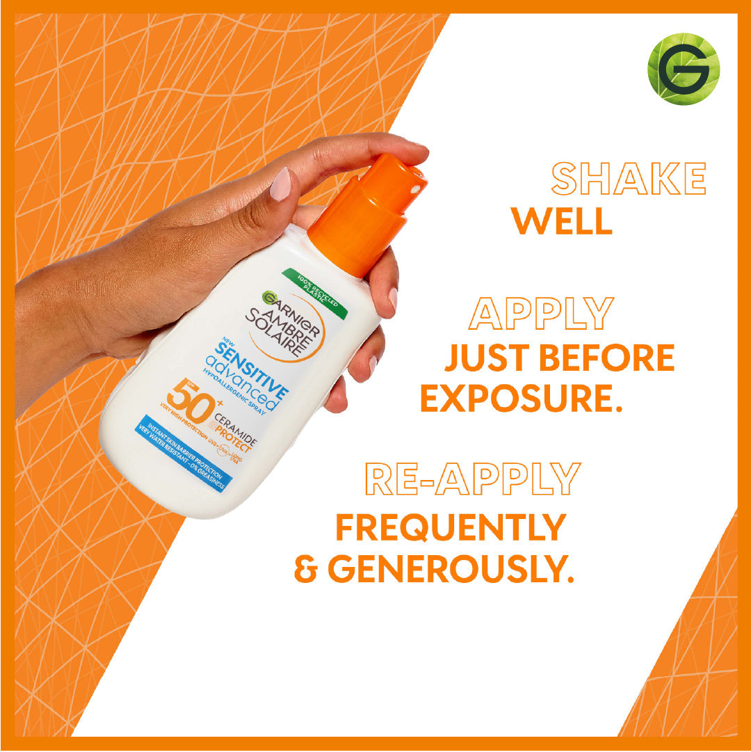 Garnier Ambre Solaire Sensitive Advanced SPF 50+ Ceramide Protect Sunscreen Spray For Adults 150ml - Medaid