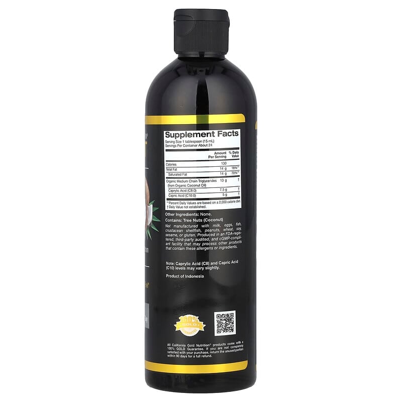 California Gold Nutrition, Sport, Organic MCT Oil, Unflavored, 355 ml - Medaid