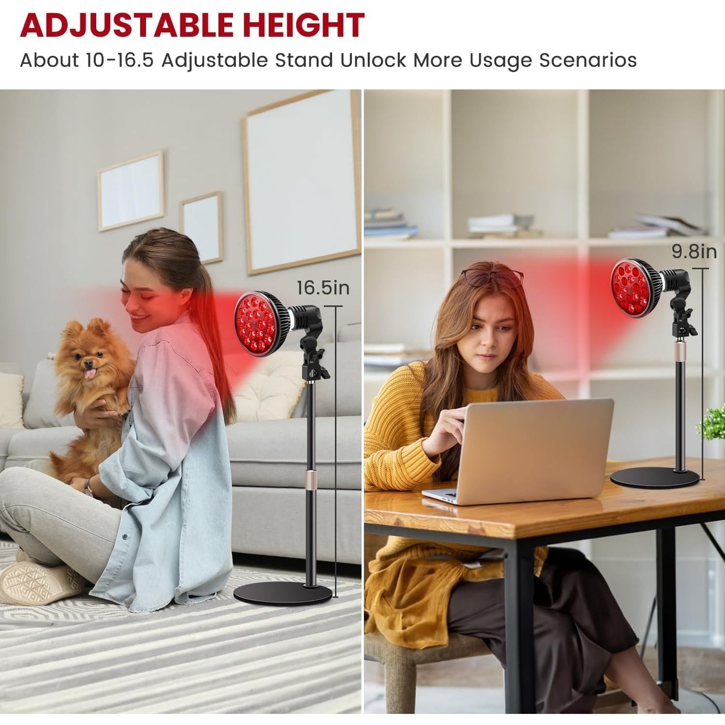 NALACAL Red Light Therapy Lamp for Face and Body,LED Red Light Therapy Bulb with Adjustable Desk Stand (10in-16.5in) with 18 LEDs – 660nm Red and 850nm Near Infrared Combo for Home Use (Black) - Medaid