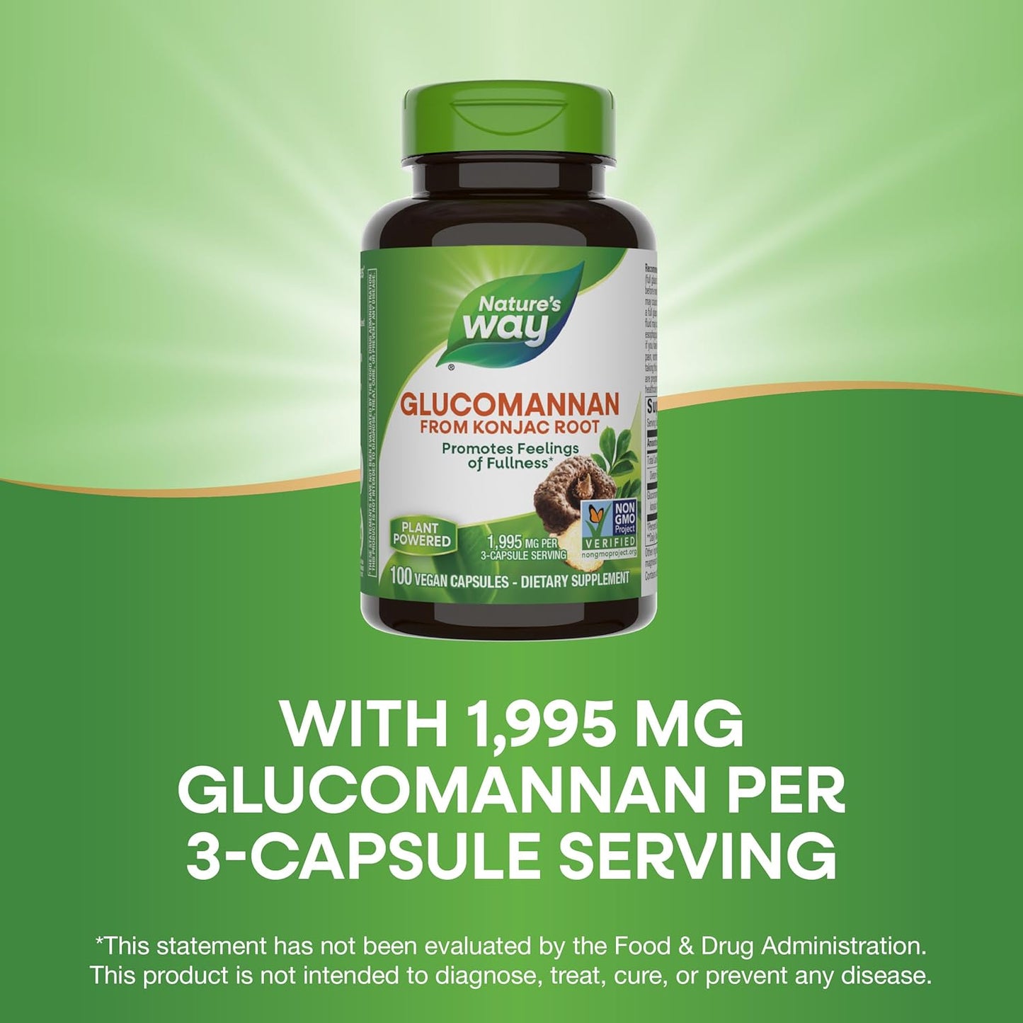 Nature's Way Premium Herbal Glucomannan from Konjac Root, 1,995 mg per serving, 100 Vegan Capsules - Medaid