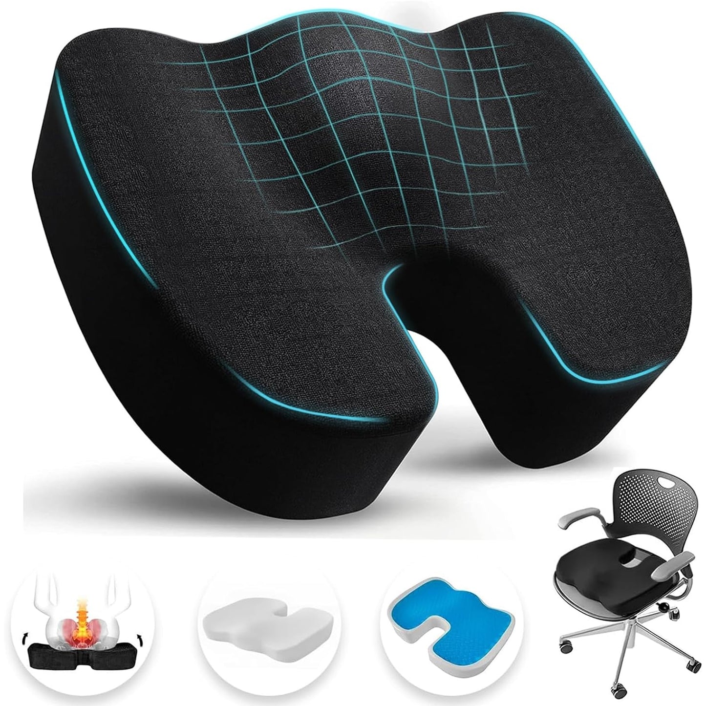 Seat Cushion Non-Slip Desk Chair Cushion Back, Coccyx, Sciatica, Tailbone Pain Relief Butt Pillow - Medaid