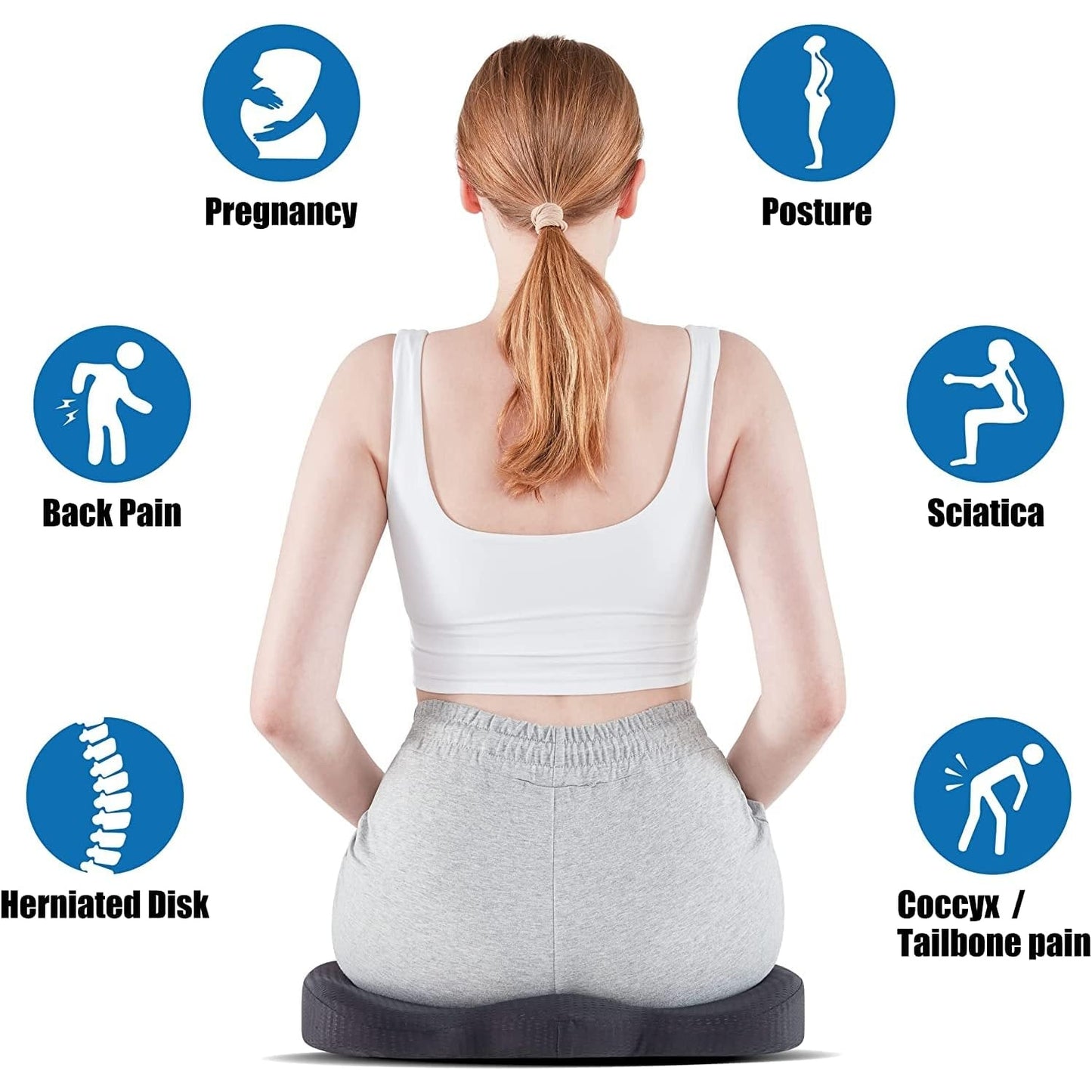 Seat Cushion Non-Slip Desk Chair Cushion Back, Coccyx, Sciatica, Tailbone Pain Relief Butt Pillow - Medaid
