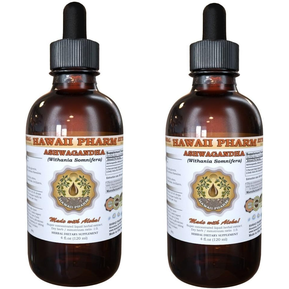 Hawaii Pharm Ashwagandha Liquid Extract, Organic Ashwagandha (Withania Somnifera) Dried Root Tincture Supplement 15x4 oz - Medaid