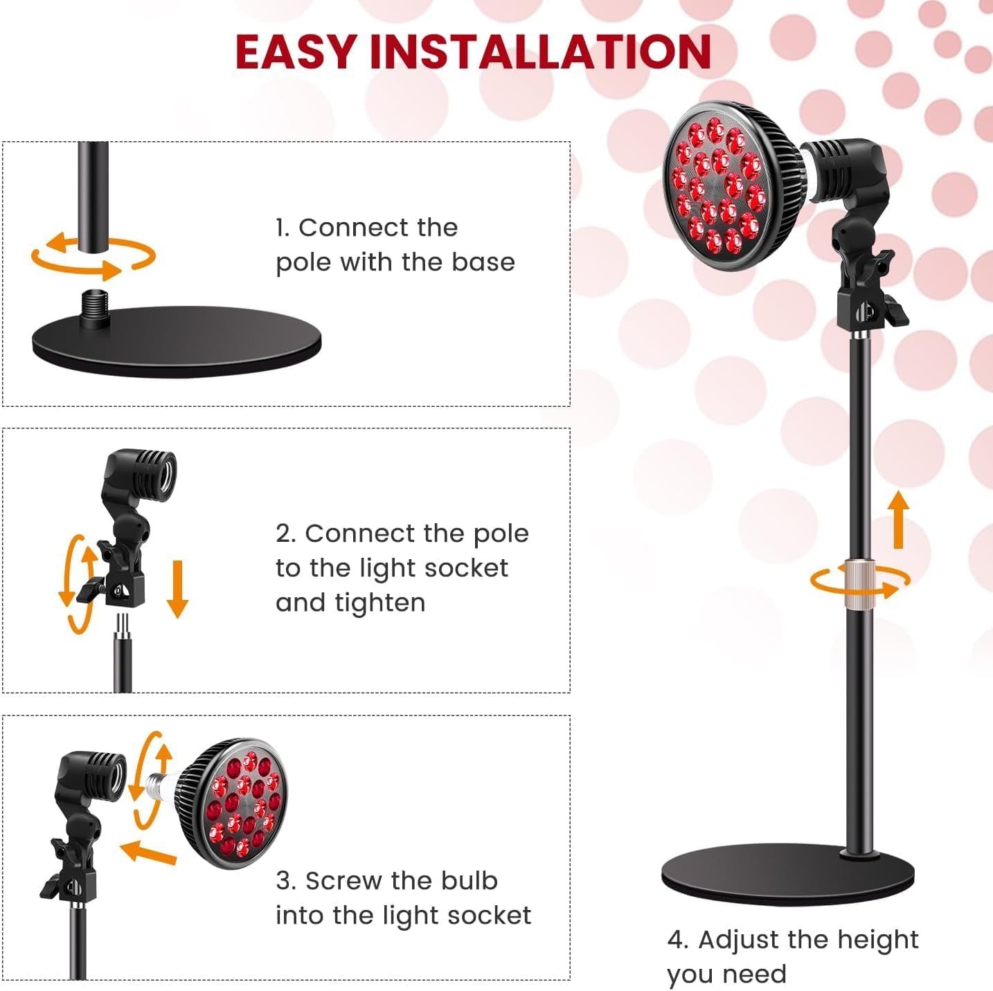 NALACAL Red Light Therapy Lamp for Face and Body,LED Red Light Therapy Bulb with Adjustable Desk Stand (10in-16.5in) with 18 LEDs – 660nm Red and 850nm Near Infrared Combo for Home Use (Black) - Medaid